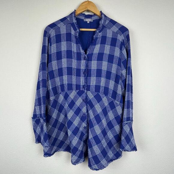Habitat Women's Plaid Gauzy Button-Up Shirt with Frayed Trim – Size‎ L - Picture 1 of 7